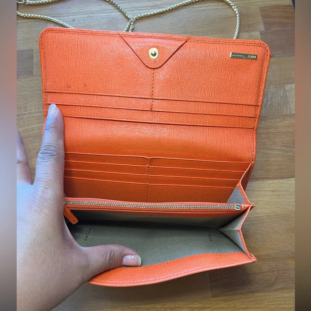 EUC Fendi Tangerine Continental Leather Wallet